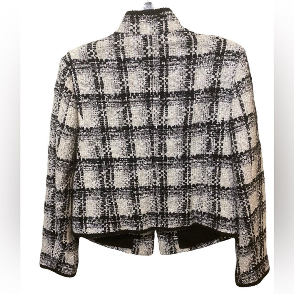 Chico’s Samuela Tweed  Bouche Blazer Jacket Black White Plaid Classic Old Money - Picture 6 of 15